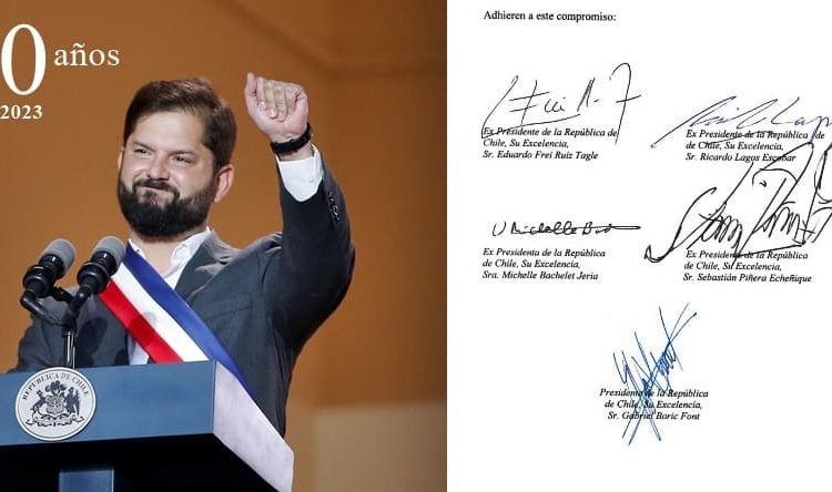  Nacional: Presidente Boric y exmandatarios firman compromiso de Santiago «Por la democracia, siempre»